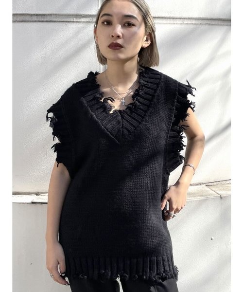 クラッシュオーバーニットベスト｜エモダの通販｜&mall（アンドモール