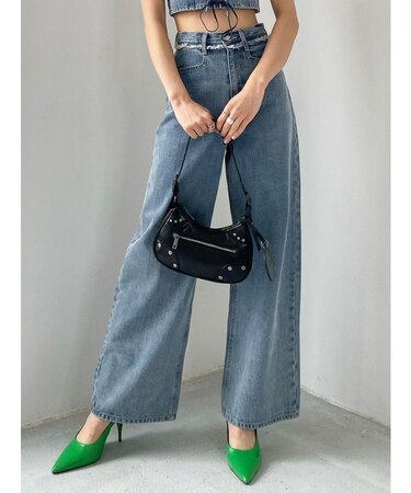 ベルトフリンジジャストウエストジーンズ