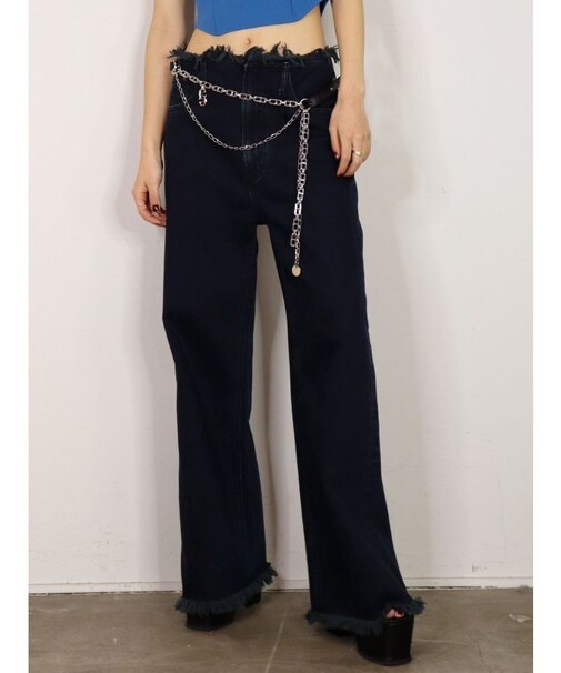 カットフリンジルーズジーンズ