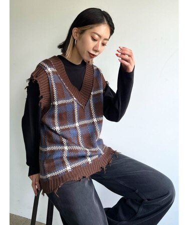 オーバークラッシュニットベスト