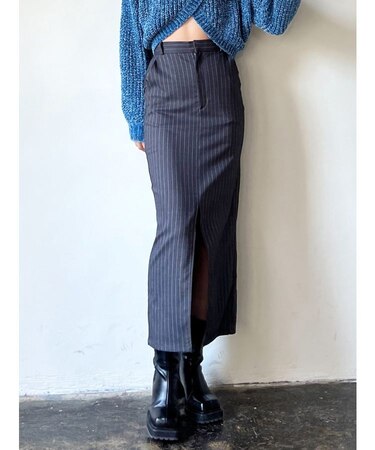ストライプハイウエストロングスカート