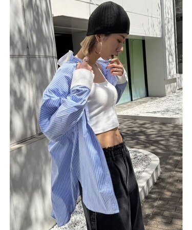 バックルベルト2トーンシャツ