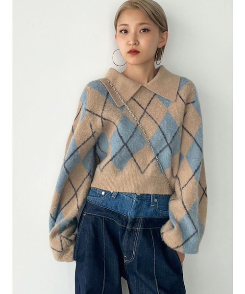 フラッフィーアーガイルニット｜エモダの通販｜&mall（アンドモール