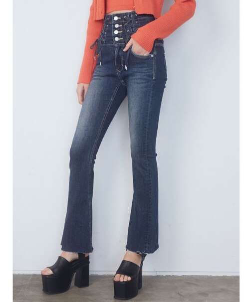 Wレースアップハイウエストフレアパギンス