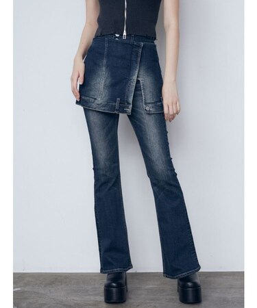 ウエストレイヤーハイウエストフレアパギンス