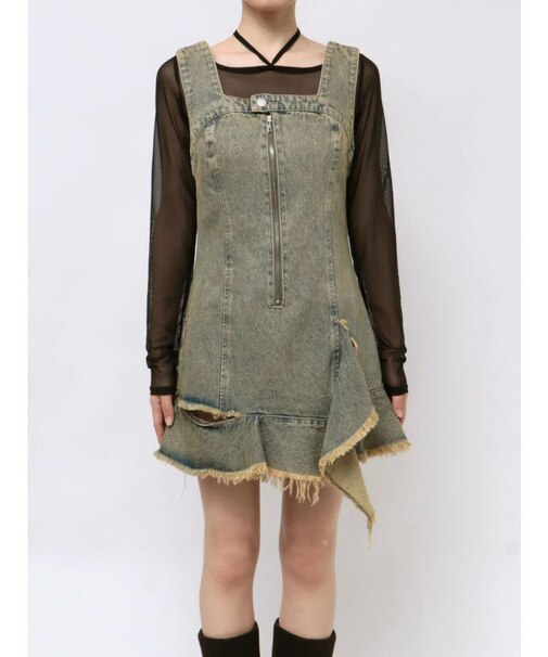アシンメトリーデニムミニワンピース