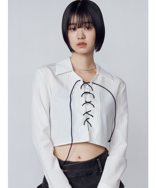 レースアップショートシャツ