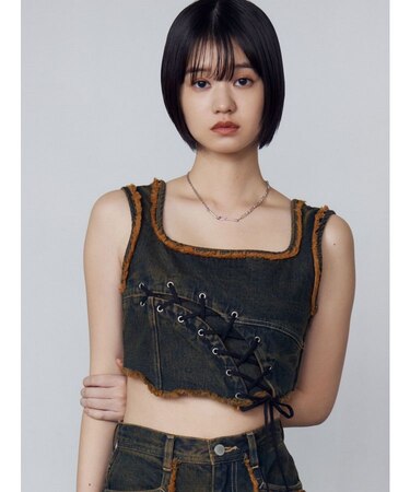 カーブレースアップデニムビスチェ