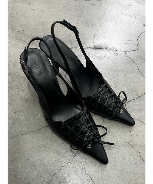 レースアップリボンパンプス