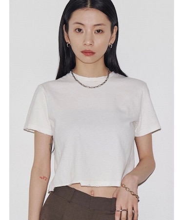 【VEQUM】DAMAGE CROPPED T SHIRT