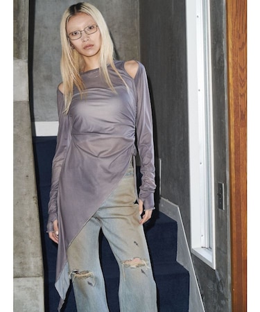 【VEQUM】ASYMMETRY SHEER LONG TOP
