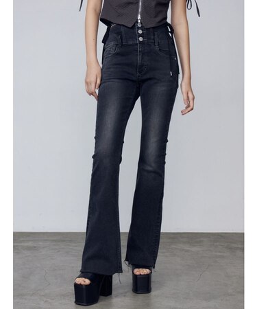 サイドオープンハイウエストフレアパギンス