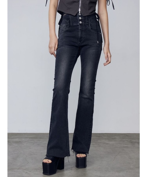 サイドオープンハイウエストフレアパギンス