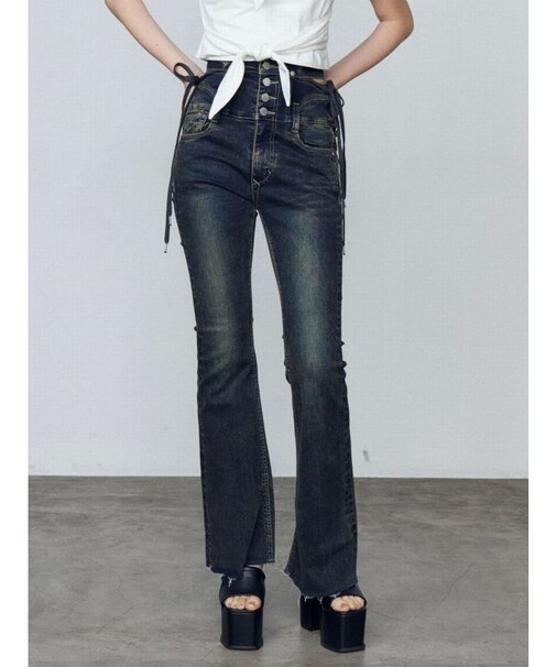 サイドオープンハイウエストフレアパギンス