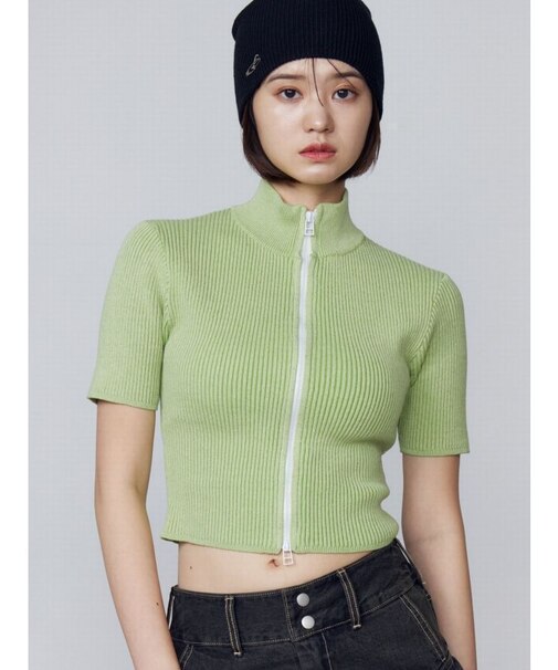 プレーティングハーフリブジップニット