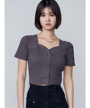 フロントボタンショートリブトップ