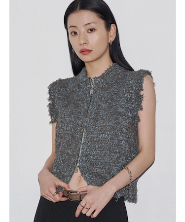 【VEQUM】FRINGE MIX KNIT TANK TOP