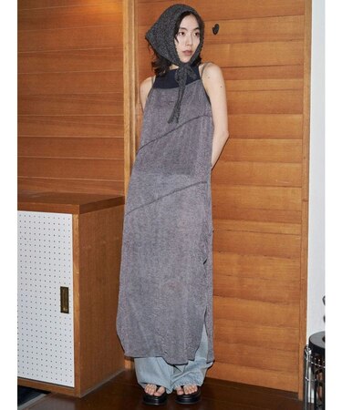 【VEQUM】CHAMBRAY SHEER MAXI ONE PIECE
