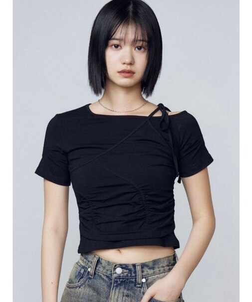 アシンメトリーギャザーレイヤートップ