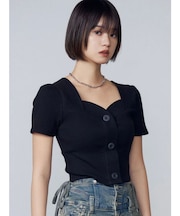 フロントボタンショートリブトップ