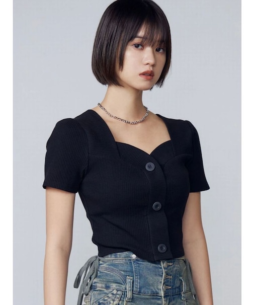 フロントボタンショートリブトップ