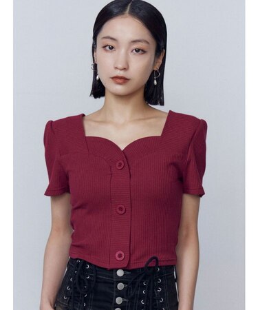 フロントボタンショートリブトップ