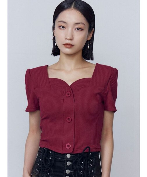 フロントボタンショートリブトップ