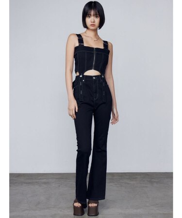 コルセットハングデニムサロペット