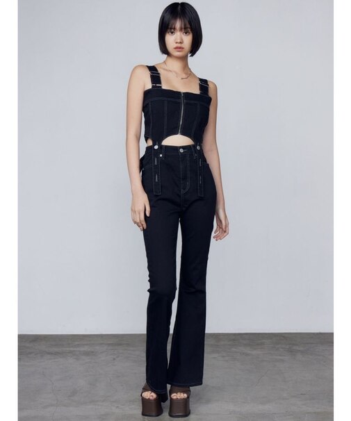 コルセットハングデニムサロペット