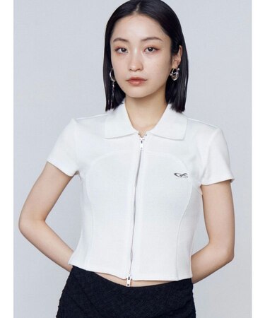 リブカッティングショートスリーブトップ