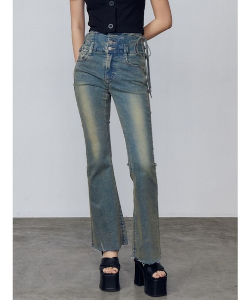 サイドオープンハイウエストフレアパギンス