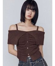 フロントボタンオフショルダーニット