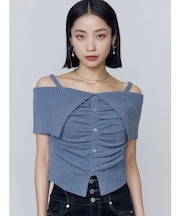 フロントボタンオフショルダーニット