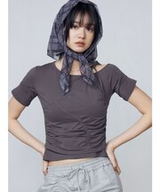 アシンメトリーギャザーレイヤートップ