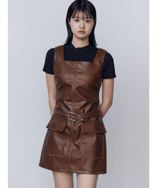 アウトポケットフェイクレザーワンピース