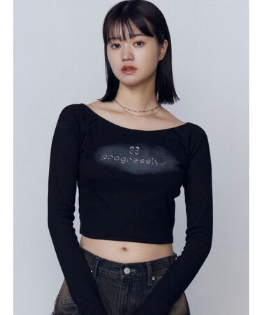 ロゴクロップドロングスリーブTシャツ