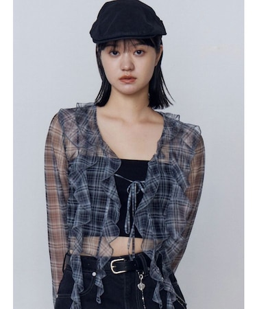 ラッフルハングクロップドブラウス