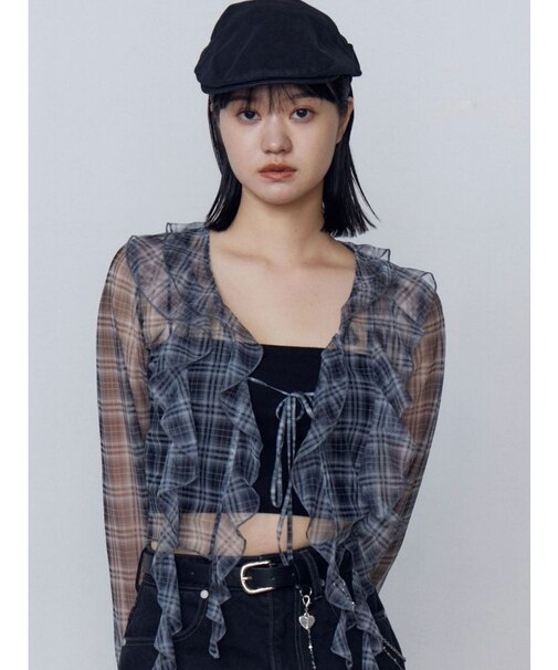 ラッフルハングクロップドブラウス