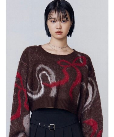 リボンラインショートニット