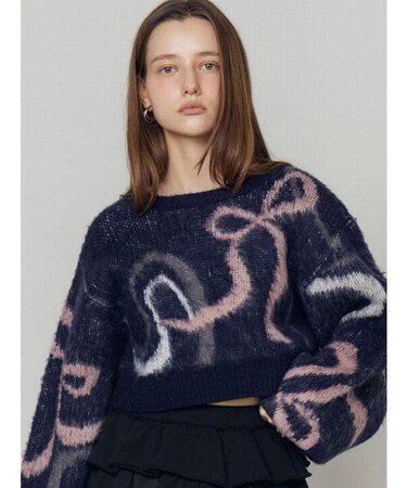 リボンラインショートニット