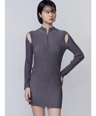 オープンリブジップニットワンピース