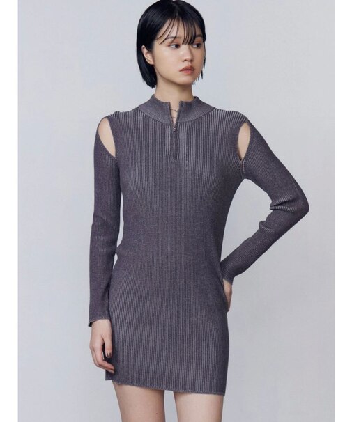 オープンリブジップニットワンピース