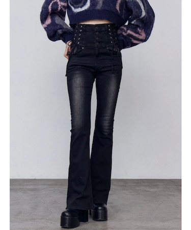 スリーレスアップハイウエストフレアパギンス