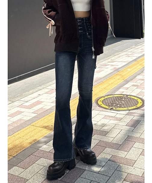 スリーレスアップハイウエストフレアパギンス