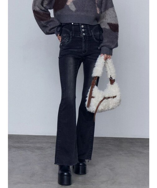 リボンハイウエストフレアパギンス