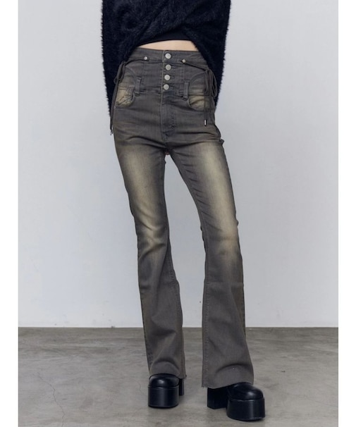 リボンハイウエストフレアパギンス