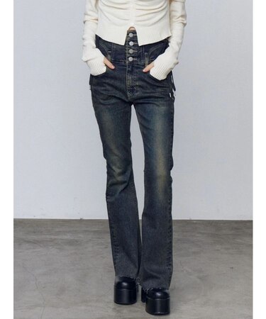 リボンハイウエストフレアパギンス