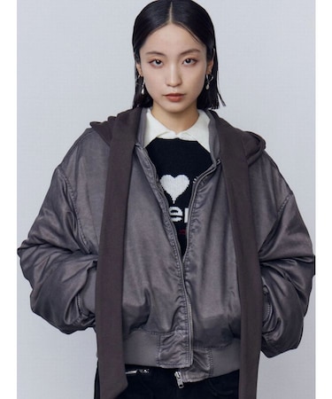 スカーフフーディナイロンブルゾン