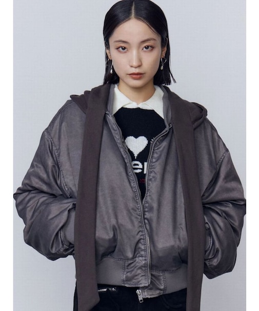 スカーフフーディナイロンブルゾン