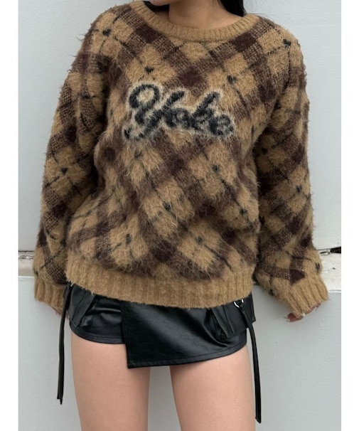 チェックロゴオーバーニット